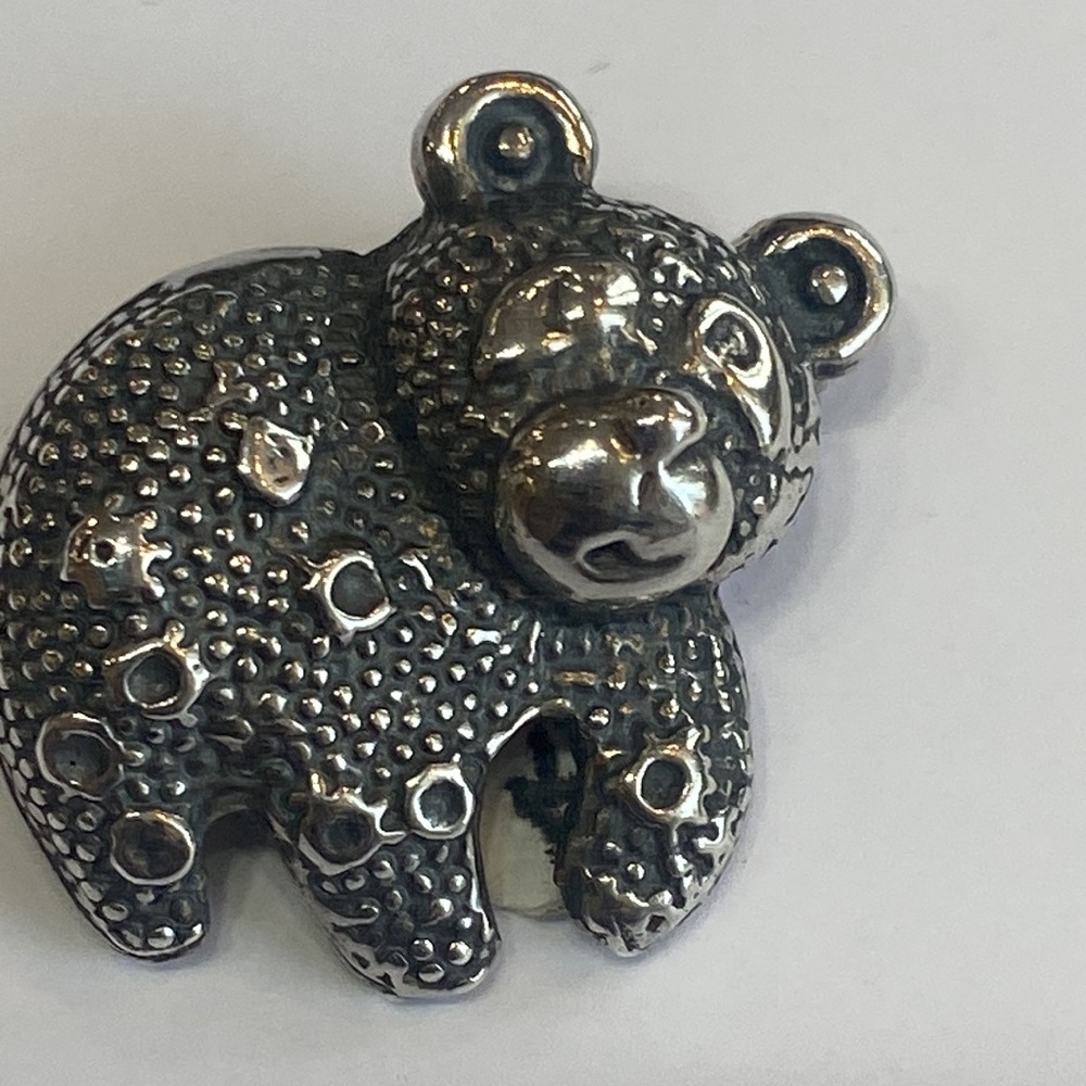 Sterling Silver Three Dimentuinal Solid Bear Pin … - image 2